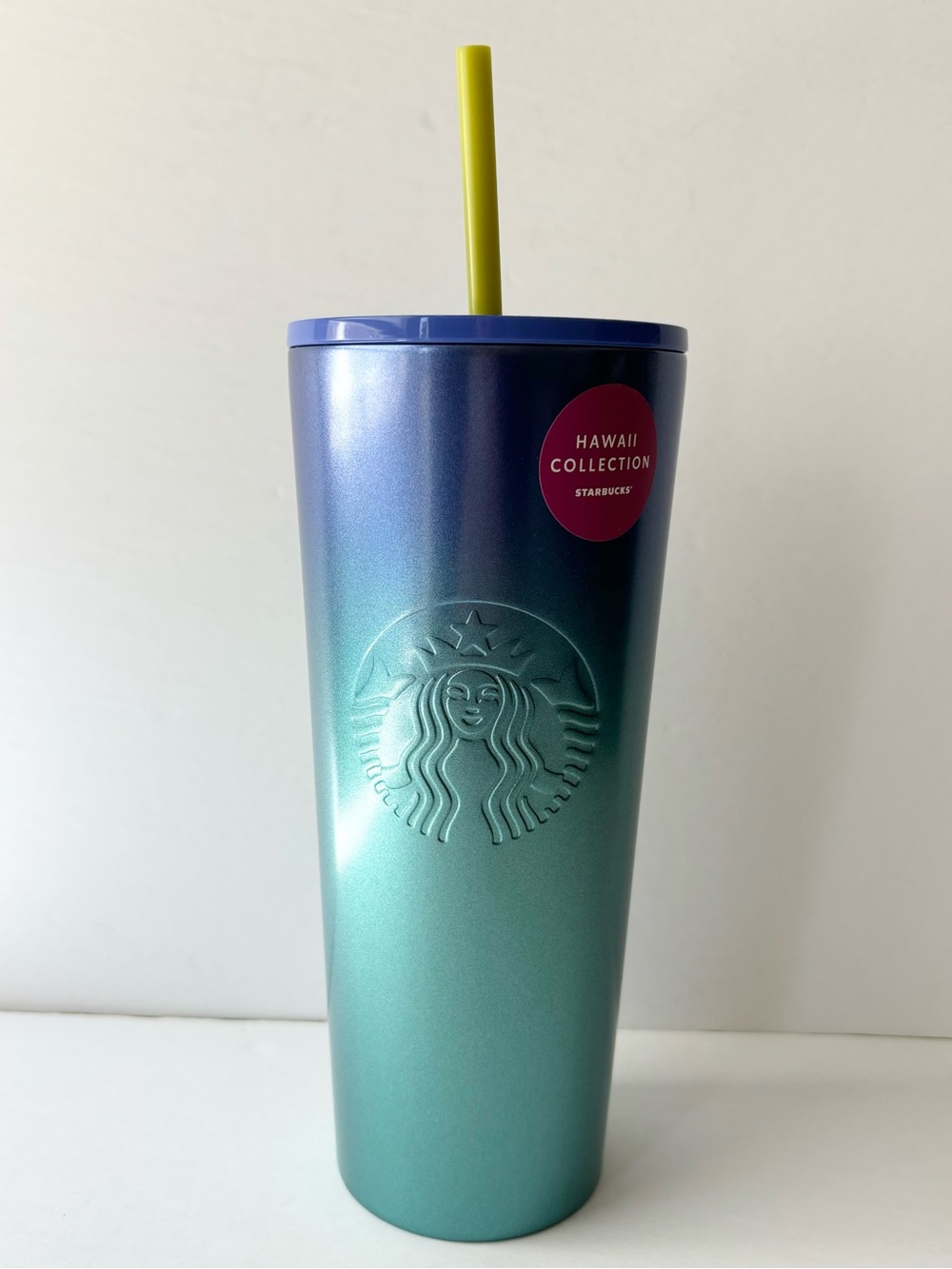 Starbucks Hawaii Collection Iridescent Teal-Blue Stainless Tumbler with Straw